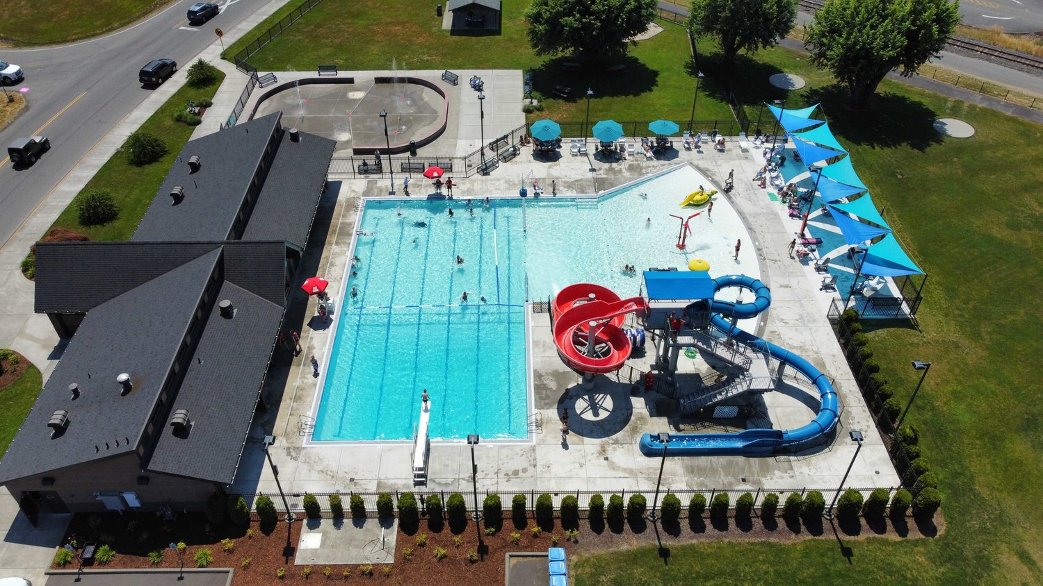 The Gail and Carolyn Shaw Aquatics Center, pictured from above here, opened for the summer season this week.